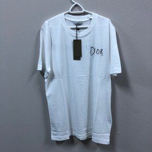 Dior Chiristian Embroidery Men White T-Shirt